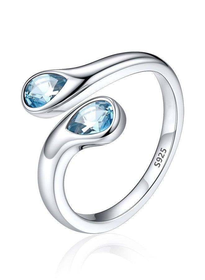 Silvora 925 Sterling Silver Ring Open Twist Stackable Rings for Women March Birthstone Ring for Mother Stacking Rings - Image 1